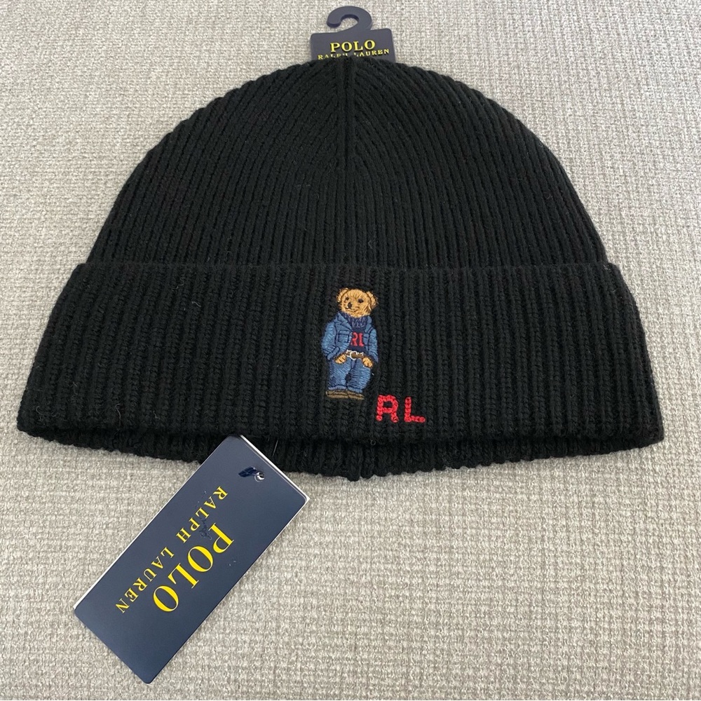 NWT Polo Ralph Lauren Denim Bear Beanie - Picture 2 of 4